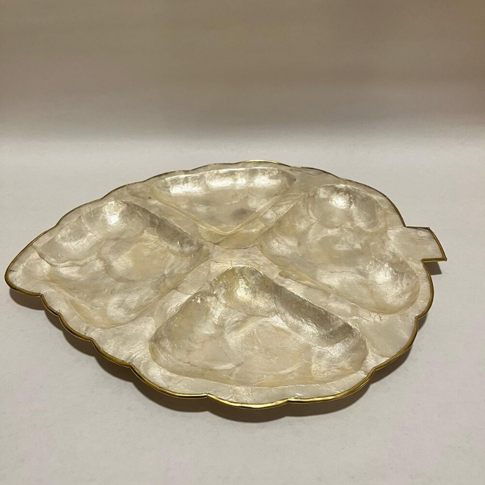 Capiz and Brass Faux Mother of Pearl Sectional Leaf Tray